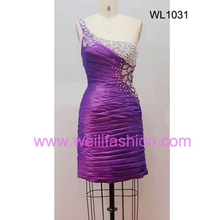 Short Pleated Beading Taffeta Cocktail Dresses 