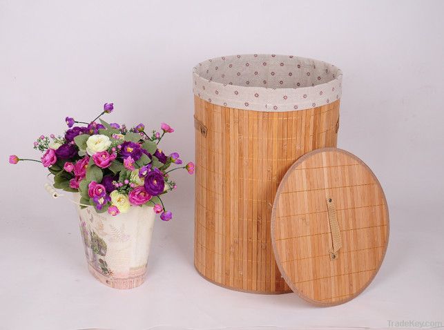 Folding bamboo laundry basket