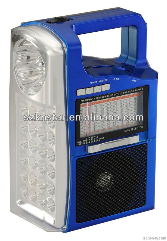 Emergency light radio with USB MP3 player