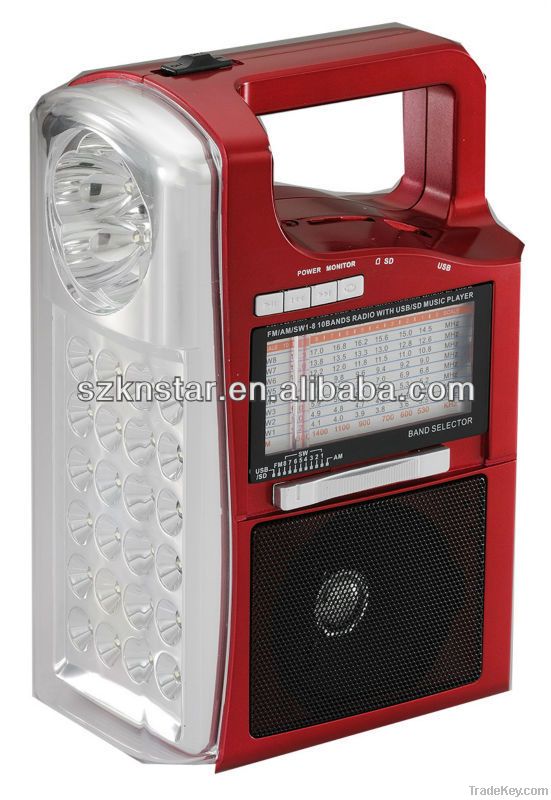 Emergency light radio with USB MP3 player