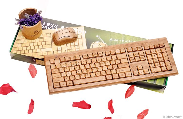 2013 new style 108 keys natural bamboo wireless keyboard and mouse