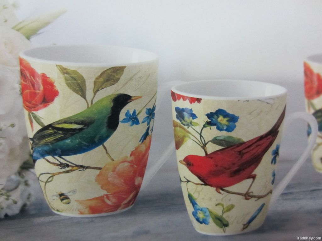 open stock milk mug with singing bird