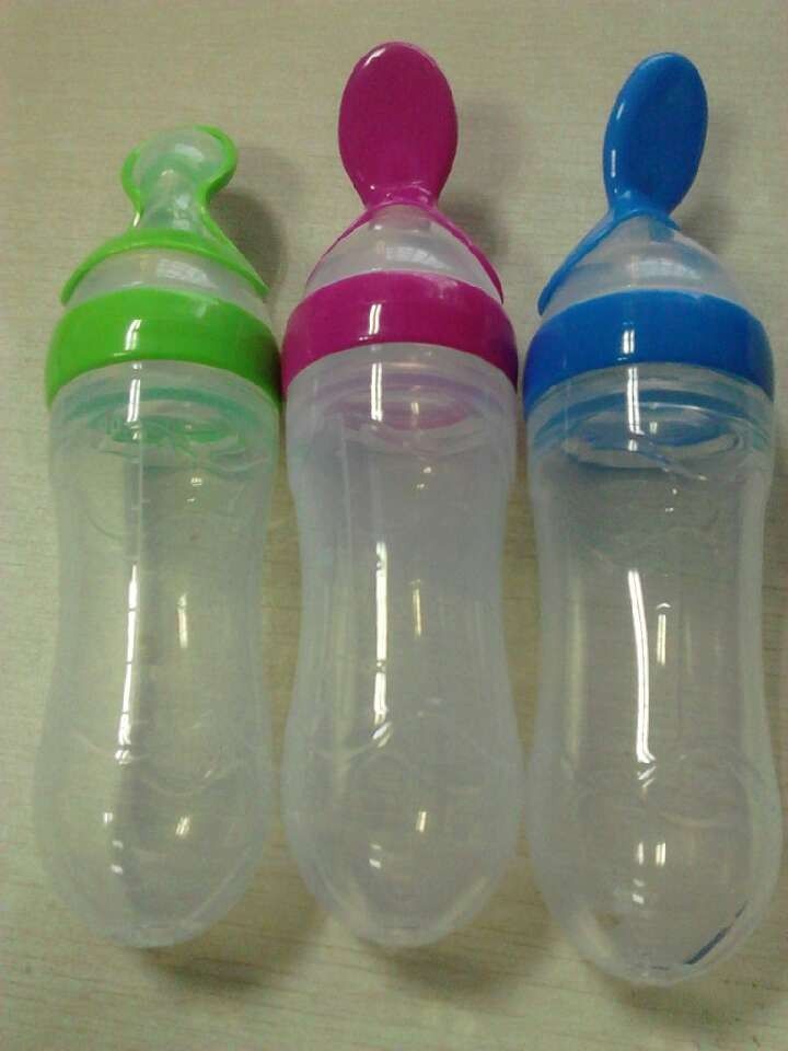 Silicone baby feeding bottle, feeding spoon, squeeze spoon, baby spoon, BPA free