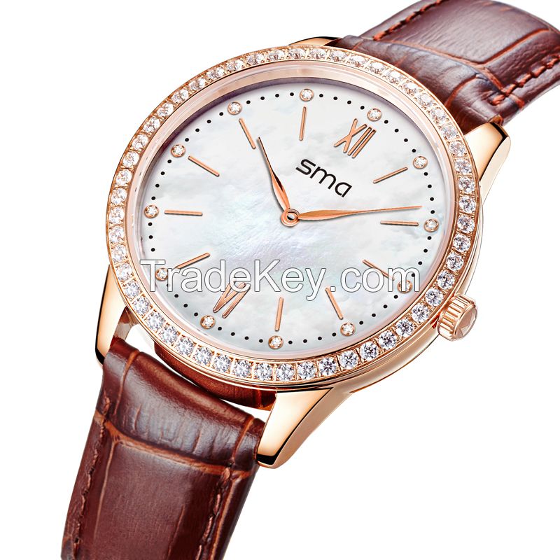 SMA Star Sign Italian leather strap bluetooth watch(Rose Gold) 