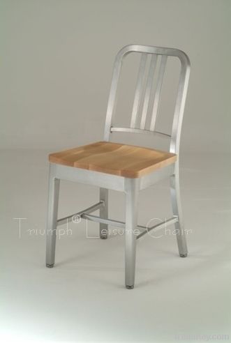 white navy chair with seat cushion