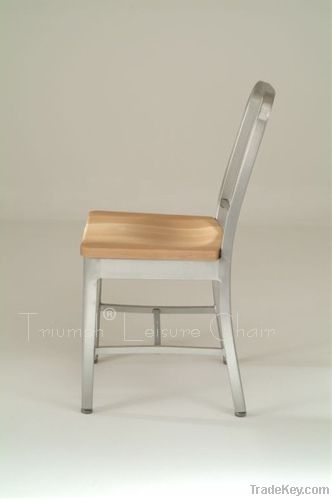 white navy chair with seat cushion