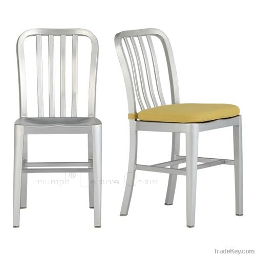 white navy chair with seat cushion