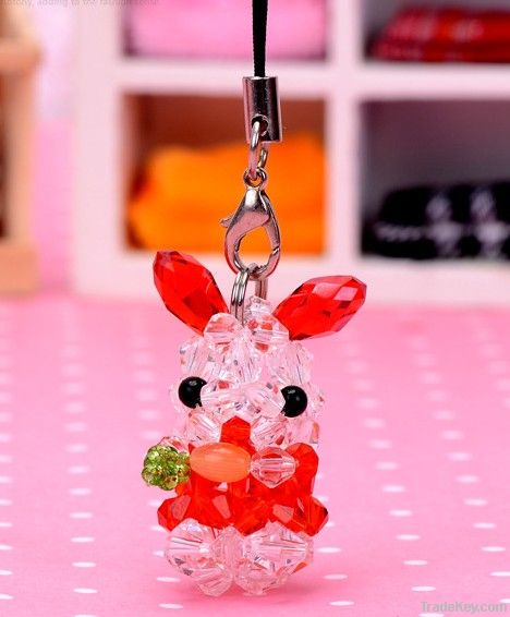 cute 4 mm tip bead turnip rabbit key ring promotional gifts