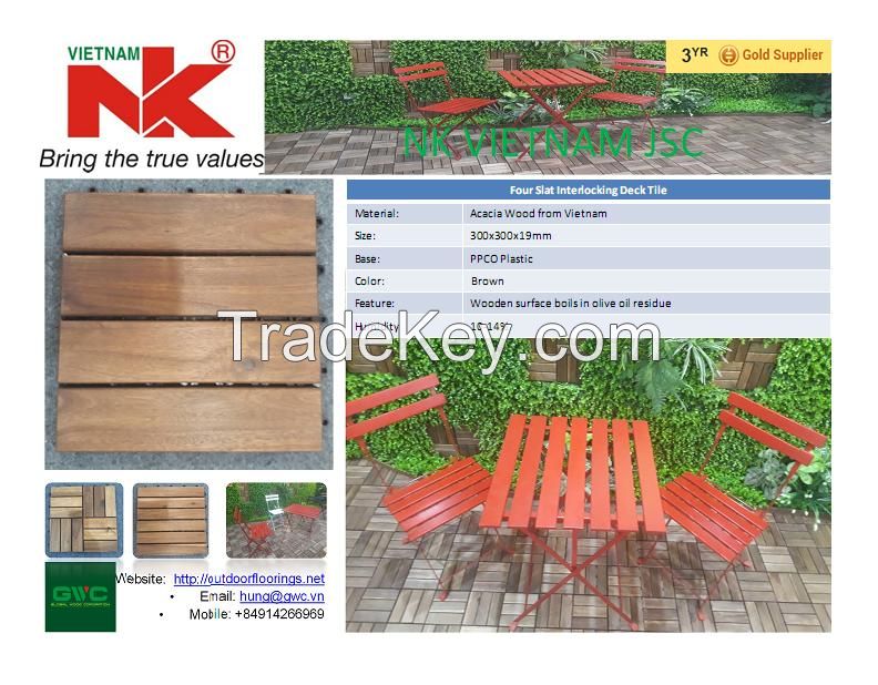 Acacia Wood Interlocking Deck Tiles Four Slats