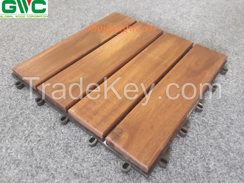 Acacia Wood Interlocking Deck Tiles Four Slats