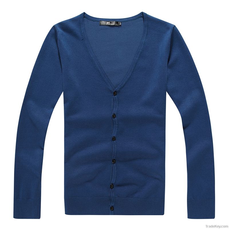 Solid color cotton mens cardigan sweater