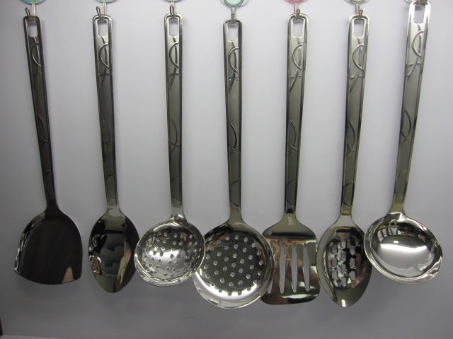 Economic Stainless steel kitchenware utensil cooking tool set with sand blasted Handle 