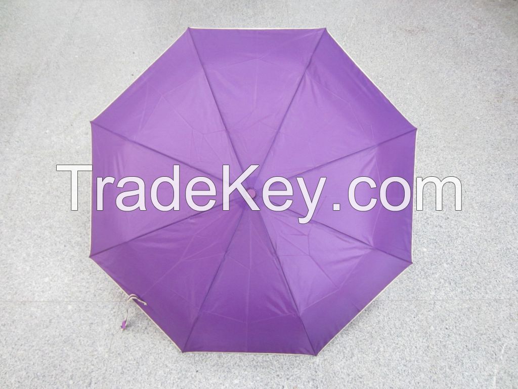 Three Folding Auto Open Umbrella with Piping