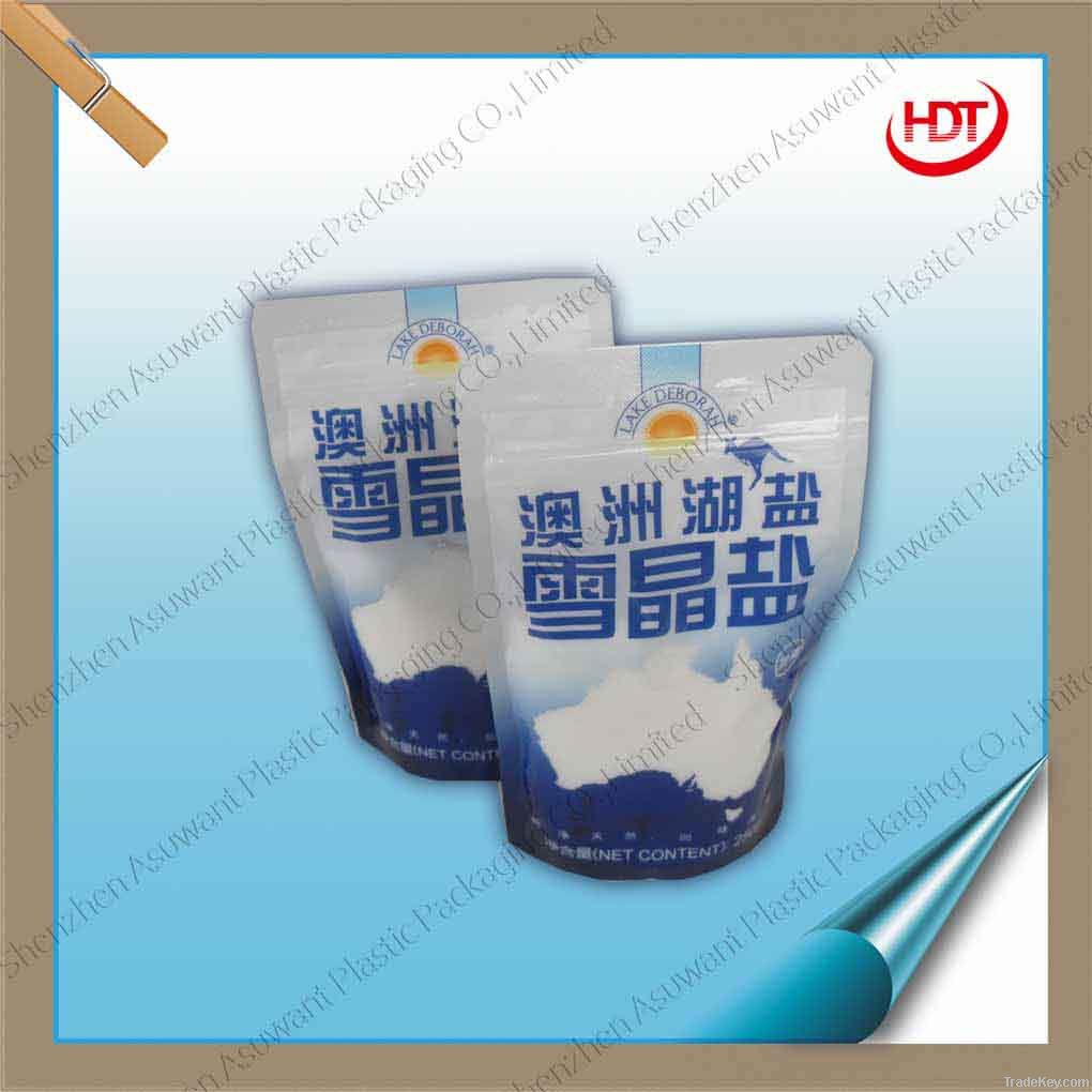 Salt packaging foil zipper bag with side gusset bottom