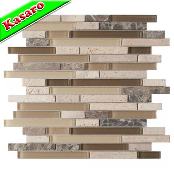 Glass Mix Emperador and Travertine Stone Mosaic Tile