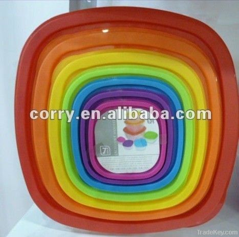 7 sets Plastic microwave round salad color bowl set with lid