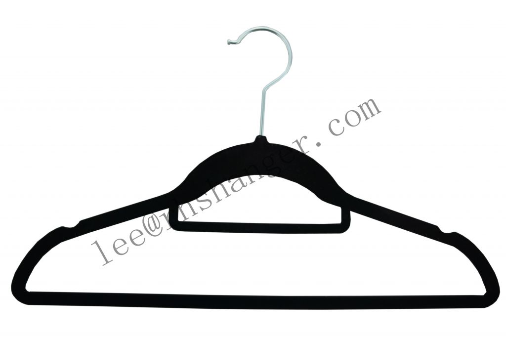 Flocked non-slip Hanger with cascade hook &amp; tie bar