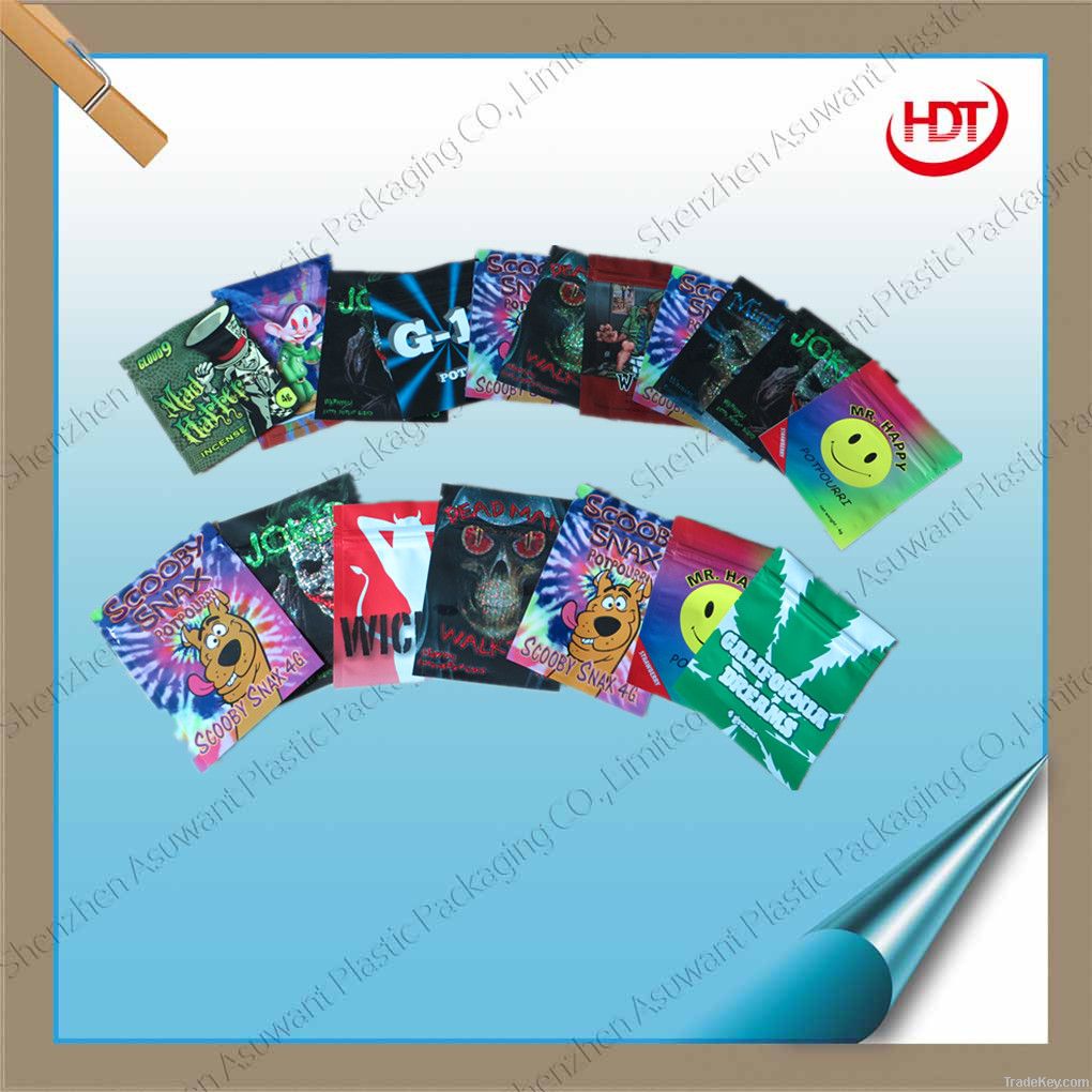 2013 hot sales nice printing pastic herbal incense packaging bags