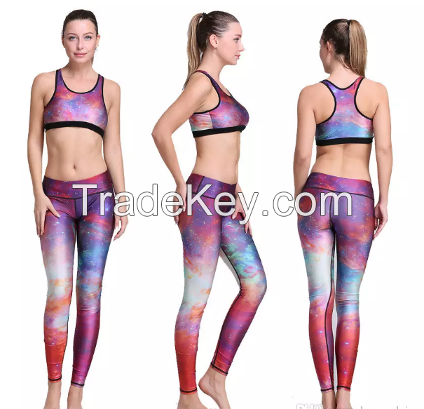 New Fashion Women's Girl's Running Print Yoga Suits Gym Sports Ombre Bra Pants Legging High Waist Fitness Wear 3D Digital Print Bra Leggings