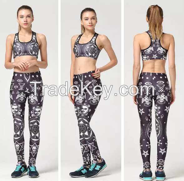 Good quality Women Elastic Yoga Tights Running Sets Workout Leggings and bra Fitness GYM clothing suit