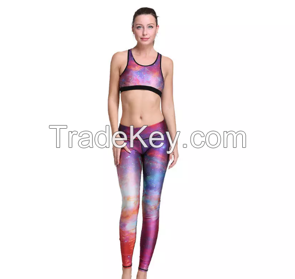 New Fashion Women's Girl's Running Print Yoga Suits Gym Sports Ombre Bra Pants Legging High Waist Fitness Wear 3D Digital Print Bra Leggings