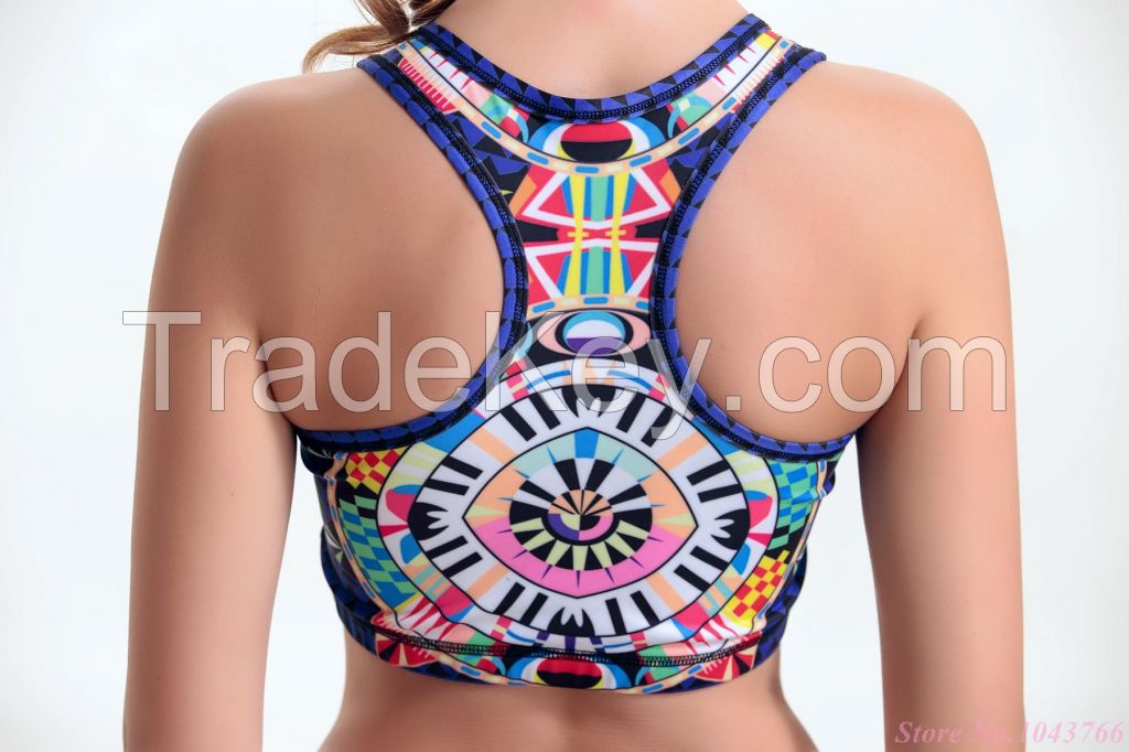 Wholesale Women Racer back Sublimated Sports Bra With Back Pocket