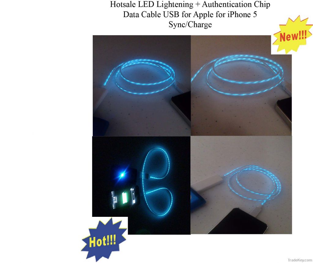 LED Lightening + Authentication Chip Data Cable USB for Apple for iPho