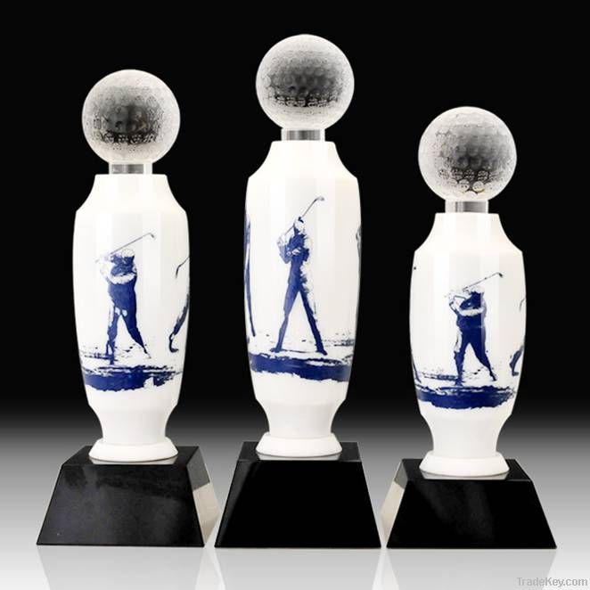 Delicate White Crystal golf trophy