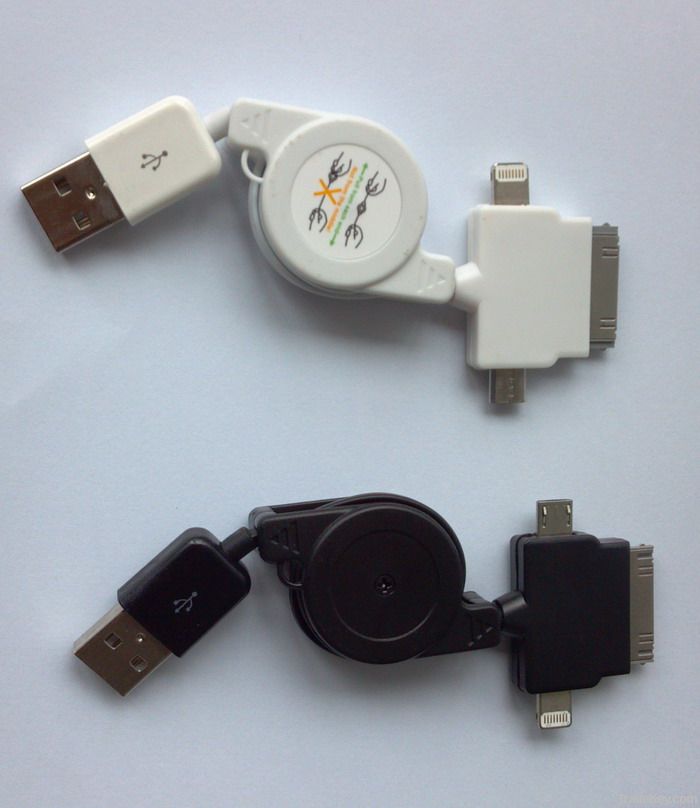 3-in-1 USB retractable cable for iPad 4 & iPhone 5