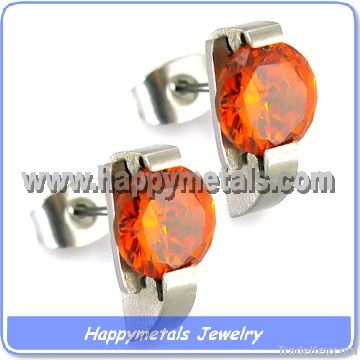 Orange gem earrings for women in 316l stainless steel wholesale (E5138