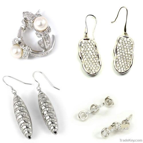 925 sterling silver pave earrings