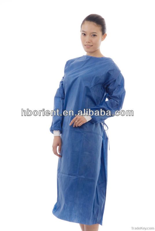 disposable nonwoven isolation gown with lacets at back and neck