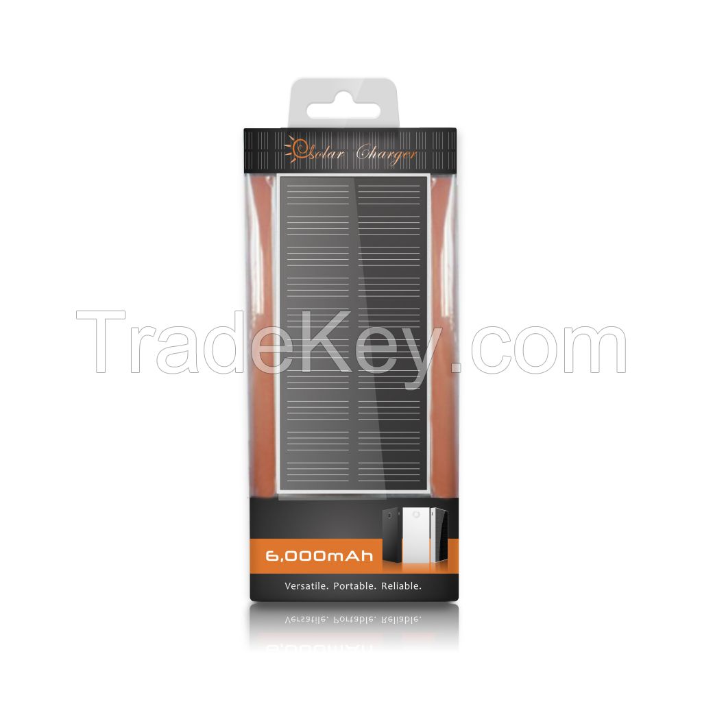 6000mAh solar charger with 1.25w high efficiency solar panel with CE , ROHS, FCC