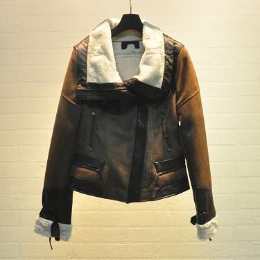 Ladies faux fur with suede fabric bike jacket