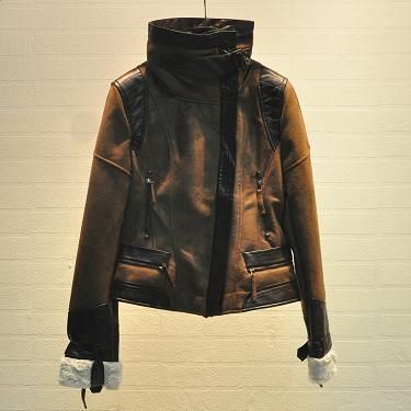 Ladies faux fur with suede fabric bike jacket