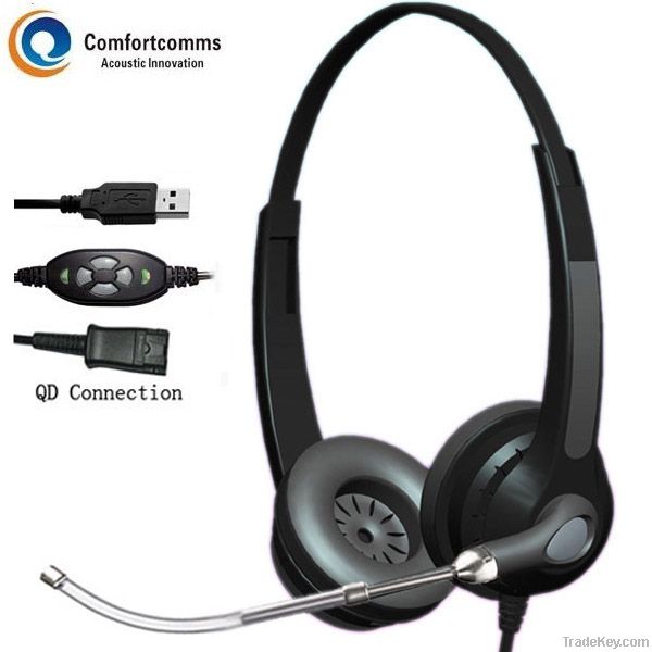 Binaural noise cancelling USB headset for computer