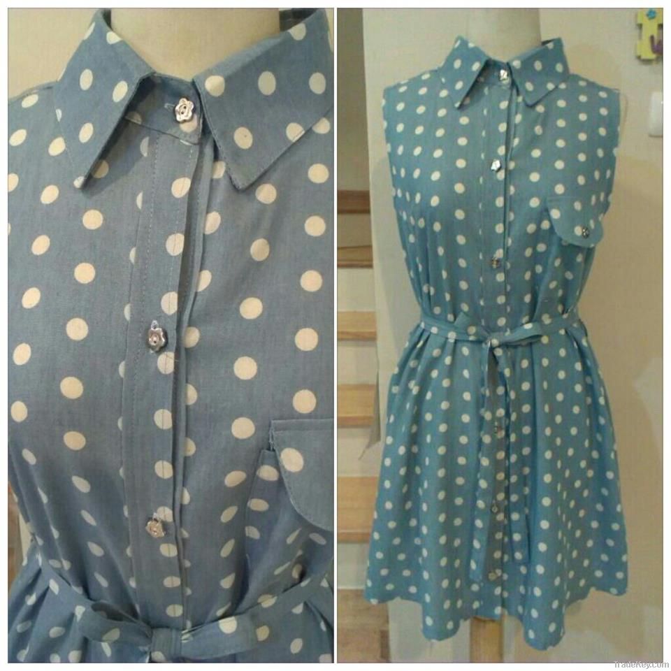 Ladies casual light denim button up dress