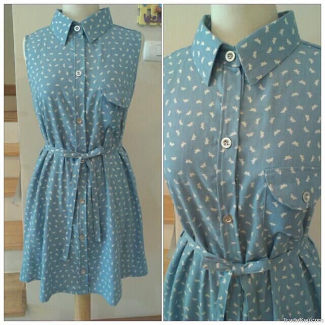 Ladies casual light denim button up dress