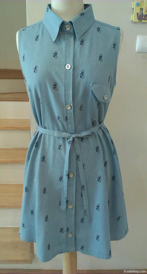 Ladies casual light denim button up dress