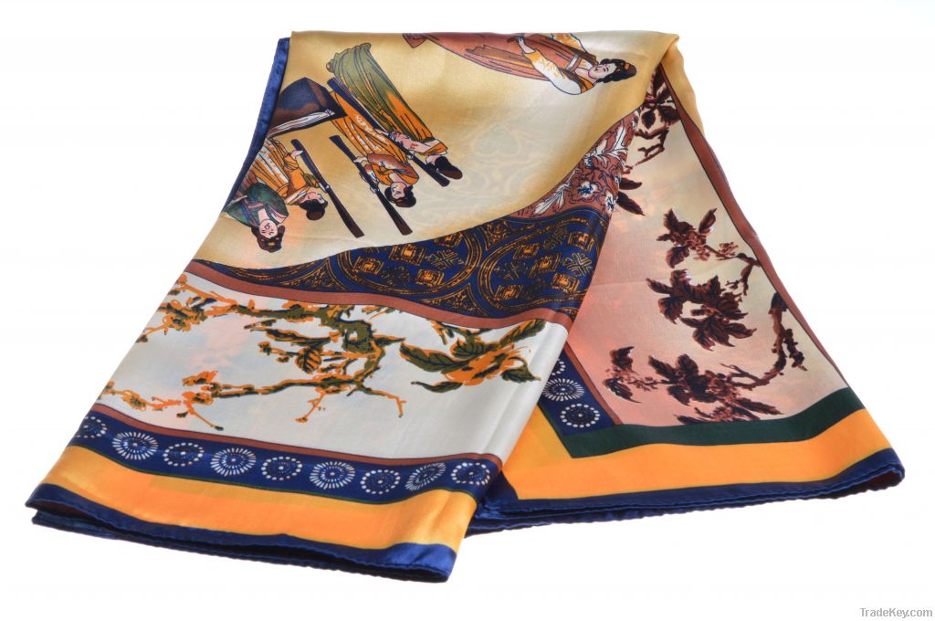 ladies chinese style silk square scarf