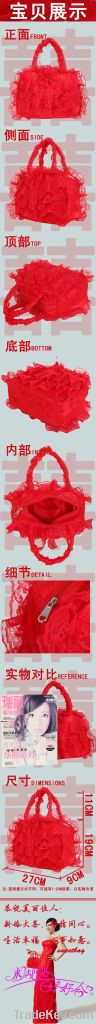 silk&amp;lace handbag bridesmaid handbag red lace handbag cosmetic bag