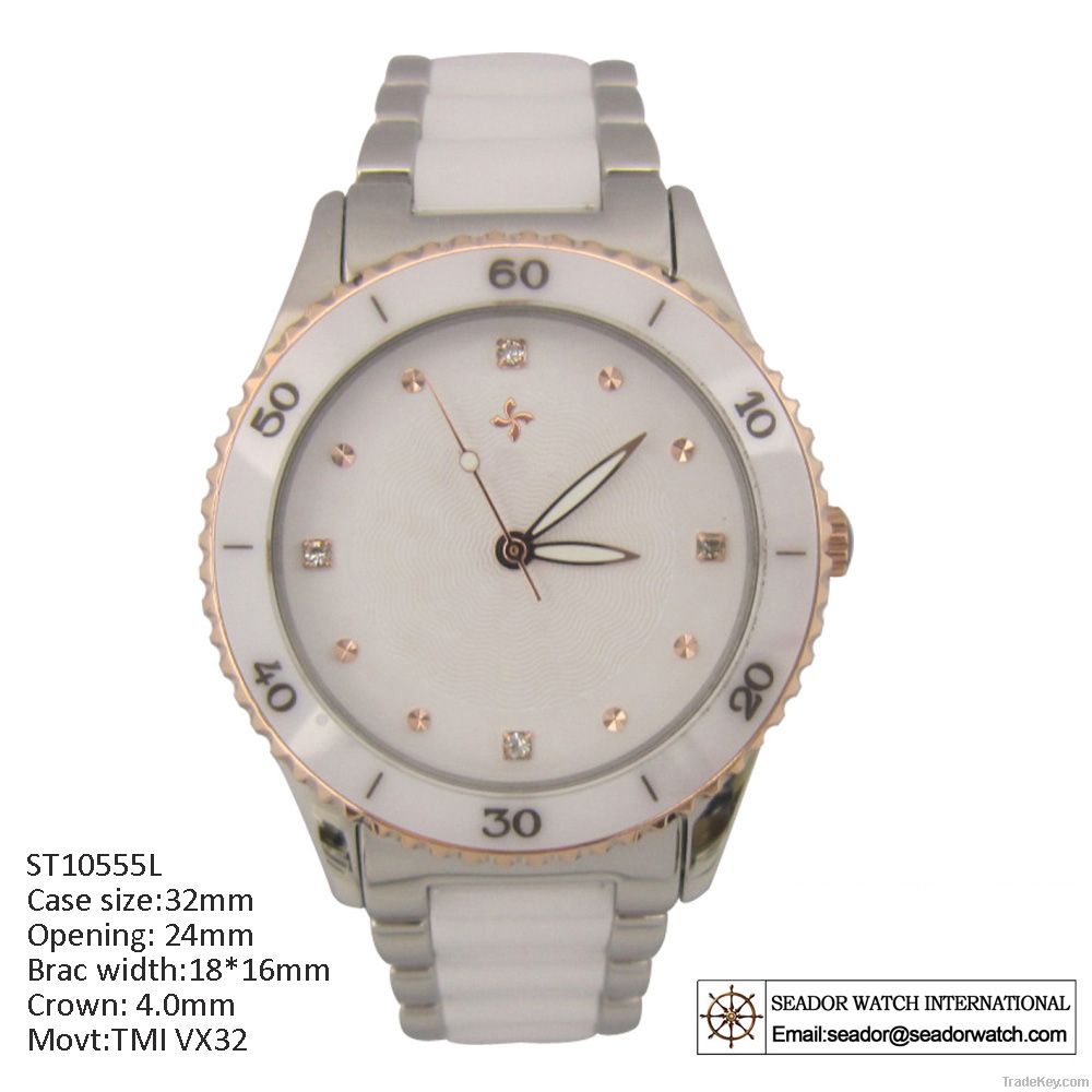 fashion women&#039;s stainless steel ceramic bezel watch