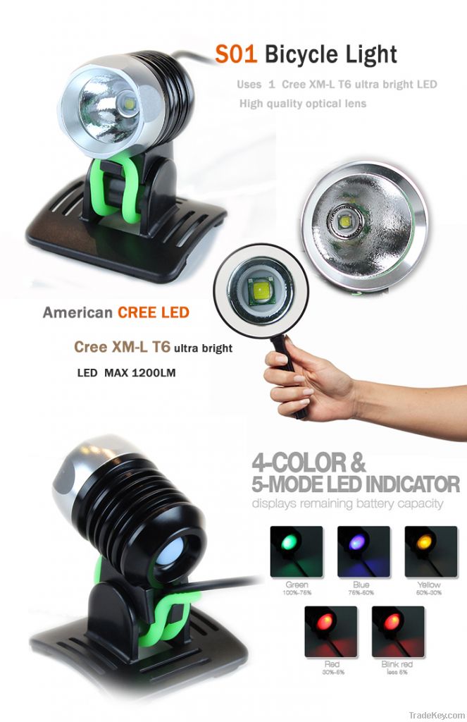 bike light-- 1200 Lumens Cree XM-L T6 LED Bicycle Light Set  (S01)