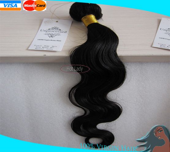 Hot Selling Top Fashion  100% Unprocessed Brazilian Virgin Hair Extensions Natural Color Human Hair Weft  1B