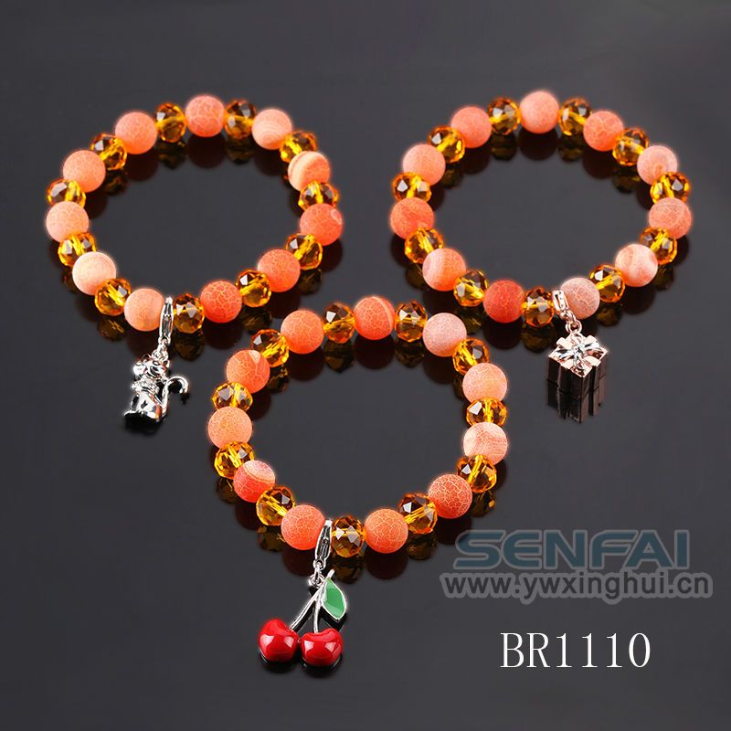 Orange Handmade Lampwork Murano Charm Beaded Bracelet