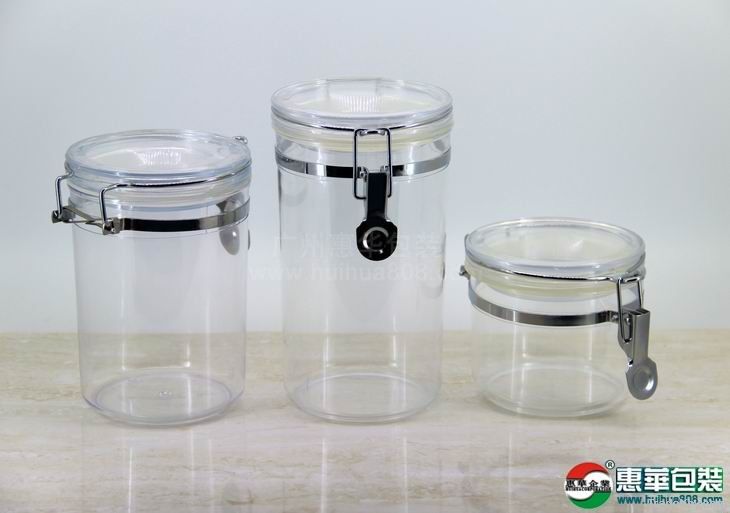 Round Clear Acrylic Canisters with Clip Tight Lid