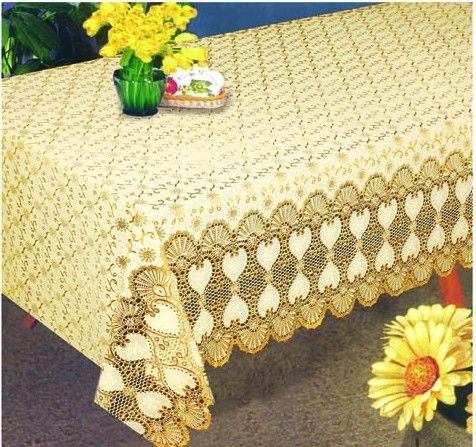 Golden Vinyl Lace Tablecloths, Can be Customized, Durable