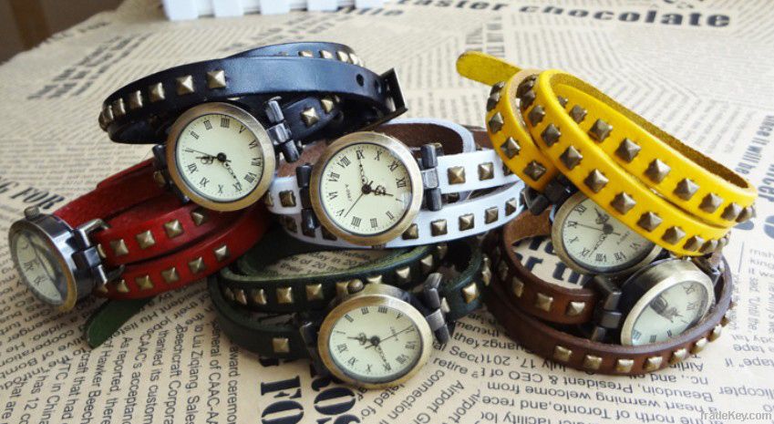 vantage fashion punk clinch women leather watch