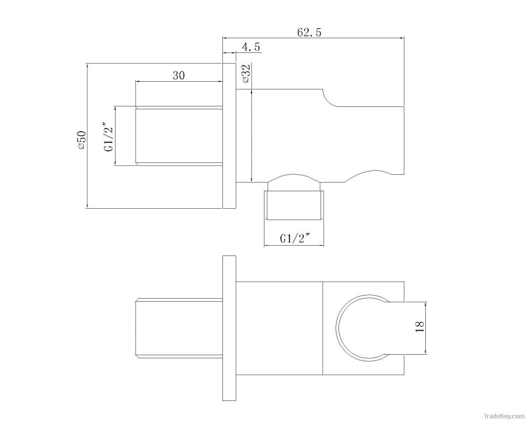 Brass round shower outlet and support
