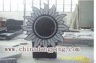 Flower carving upright granite headstone